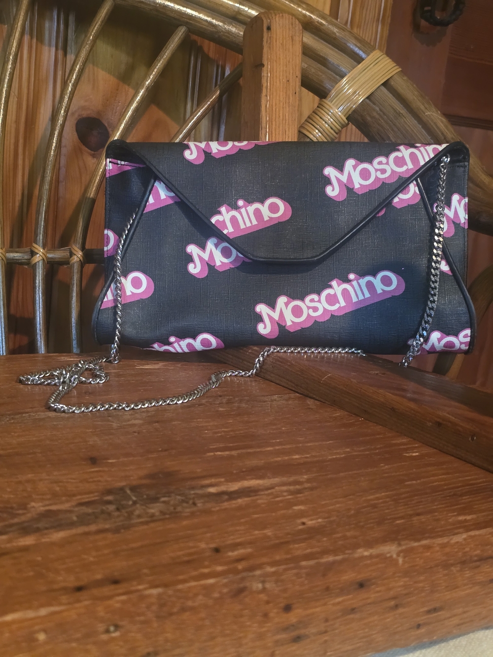 Moschino Barbie By Jeremy Scott Black Crossbody with Pink Logo Print - Picture 13 of 16